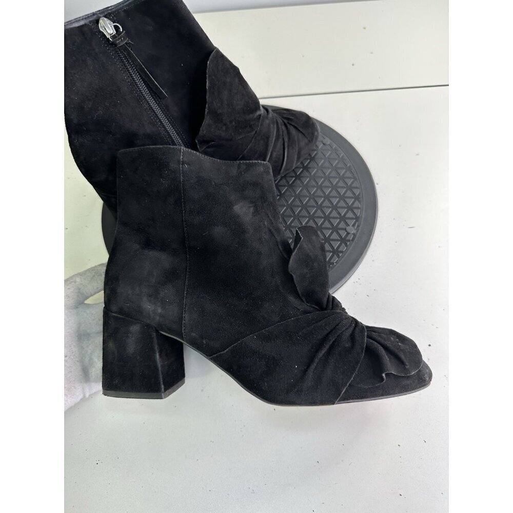 Rebecca Minkoff Black Suede Knotted Ankle Boots Block Heel Sz 9M